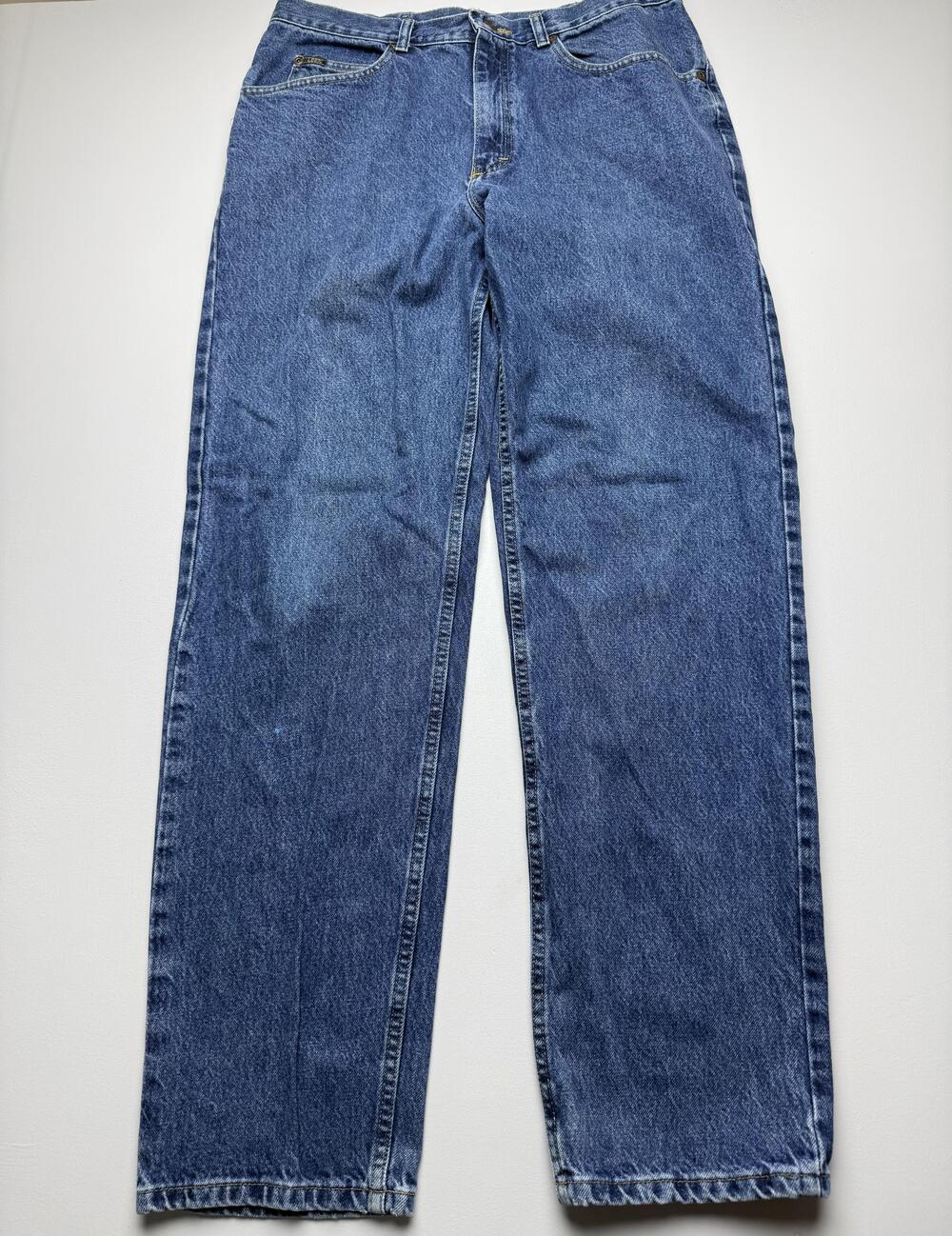 Lee Jeans Mens 36x34 Blue Med Wash Denim Relaxed Straight Casual Distressed